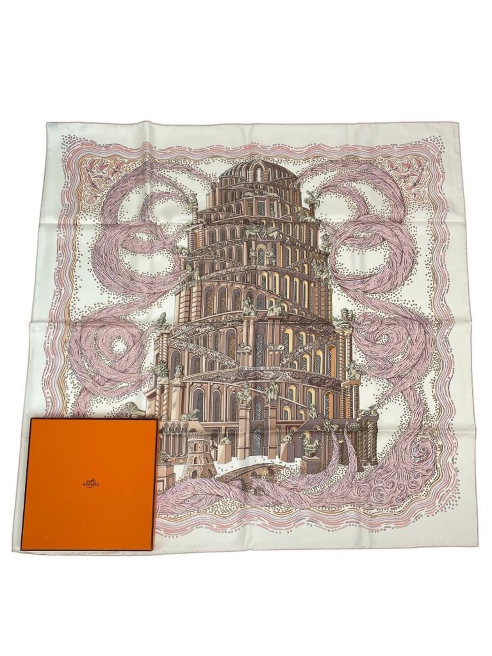 Hermes Scarf Silk 100% Carre 90 Les Rivieres de Babel River Of Pink